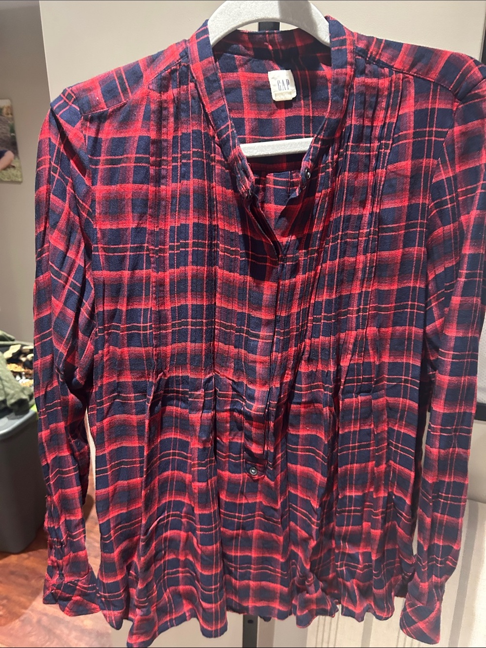 GAP Red and Navy Plaid Button-Front Blouse